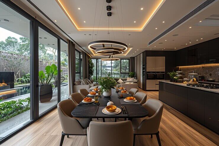 dining room with artificial lighting